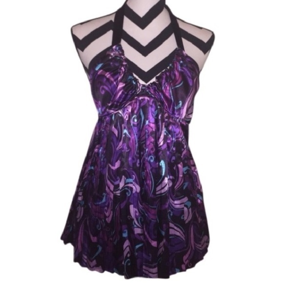 Guess V-Neck Satin Purple Halter Top XS RARE EUC Pleated Fate Night Vintage - Picture 1 of 7